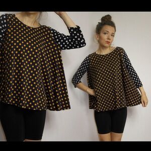 Marimekko Vintage Polka Graphic Dot Print Iconic Architectural Swing Top Sz XS